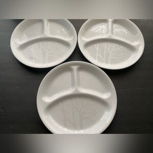 Corelle Vitrelle FROST tree silhouette Round Divided sectional plates 10.25 inch